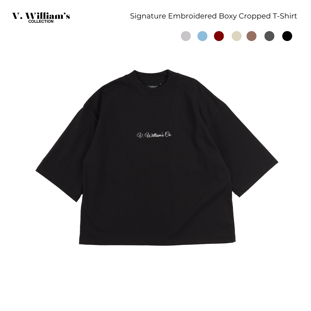 V. William's Signature Embroidered Boxy Cropped T-Shirt