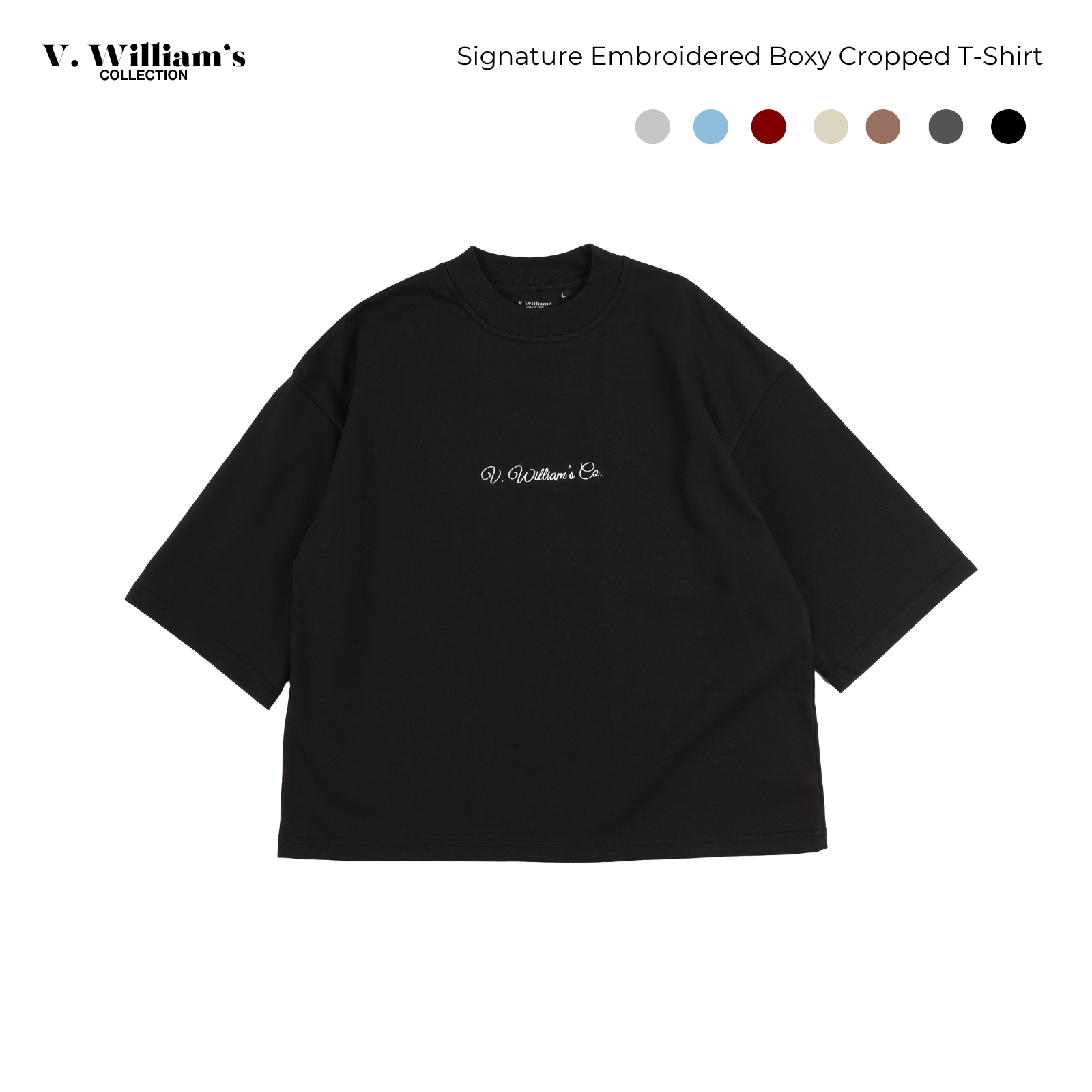 V. William's Signature Embroidered Boxy Cropped T-Shirt