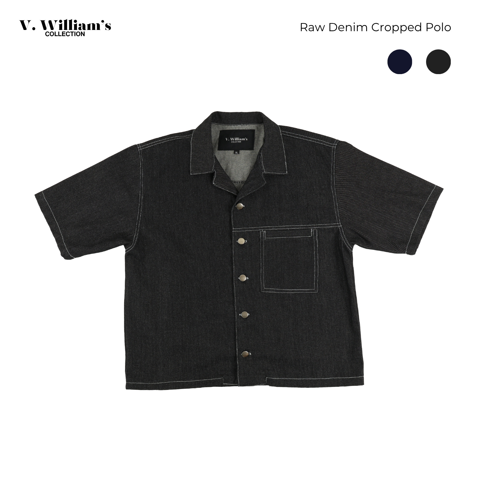V. William's Raw Denim Cropped Polo
