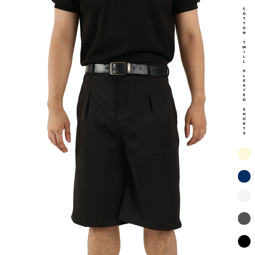 V. William's Cotton Twill Pleated Shorts