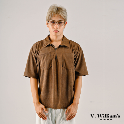 V. William's Curduroy Halfzip Polo-Shirt With 2 Pocket