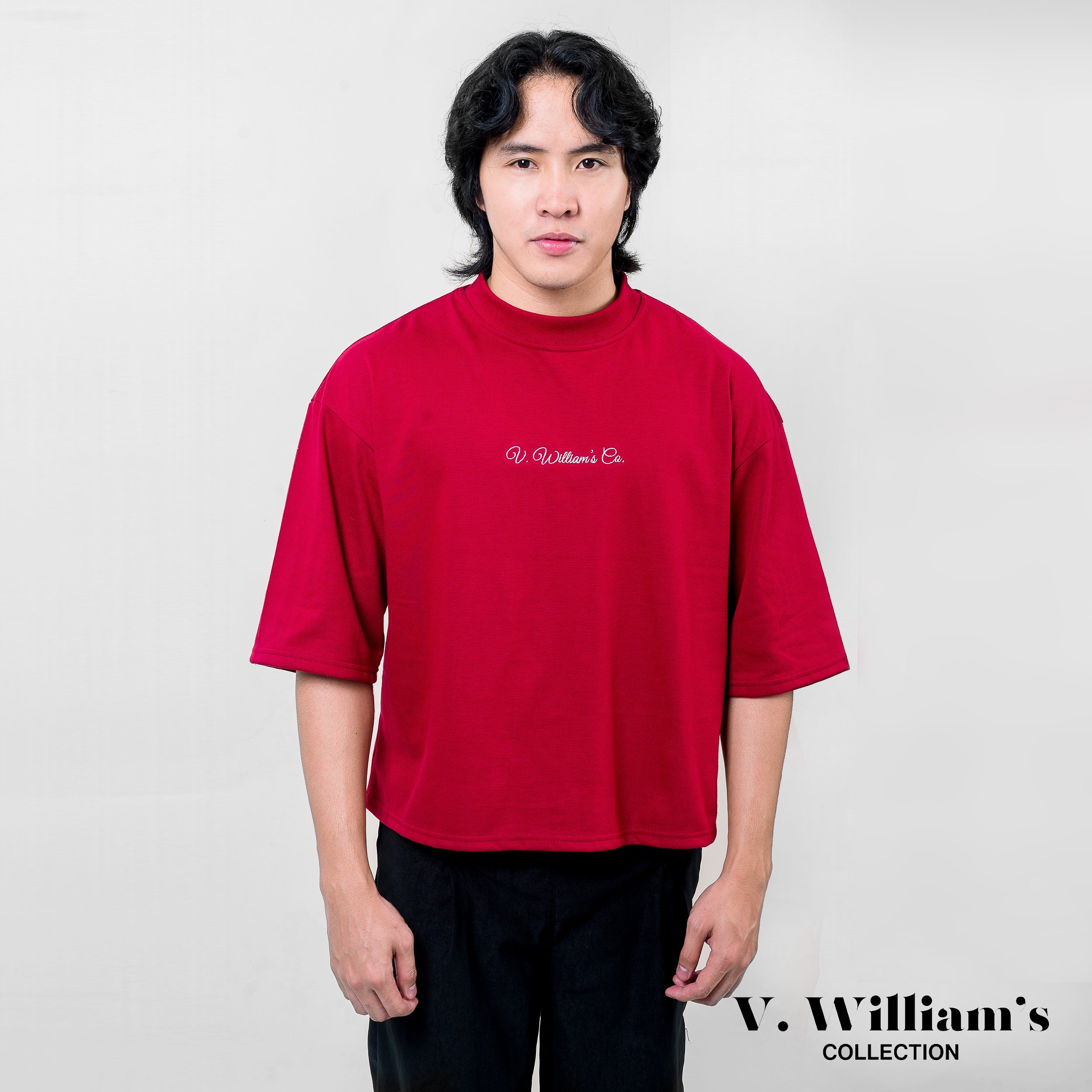 V. William's Premium Embroidered Boxy Cropped T-Shirt