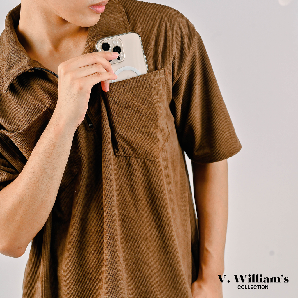 V. William's Curduroy Halfzip Polo-Shirt With 2 Pocket