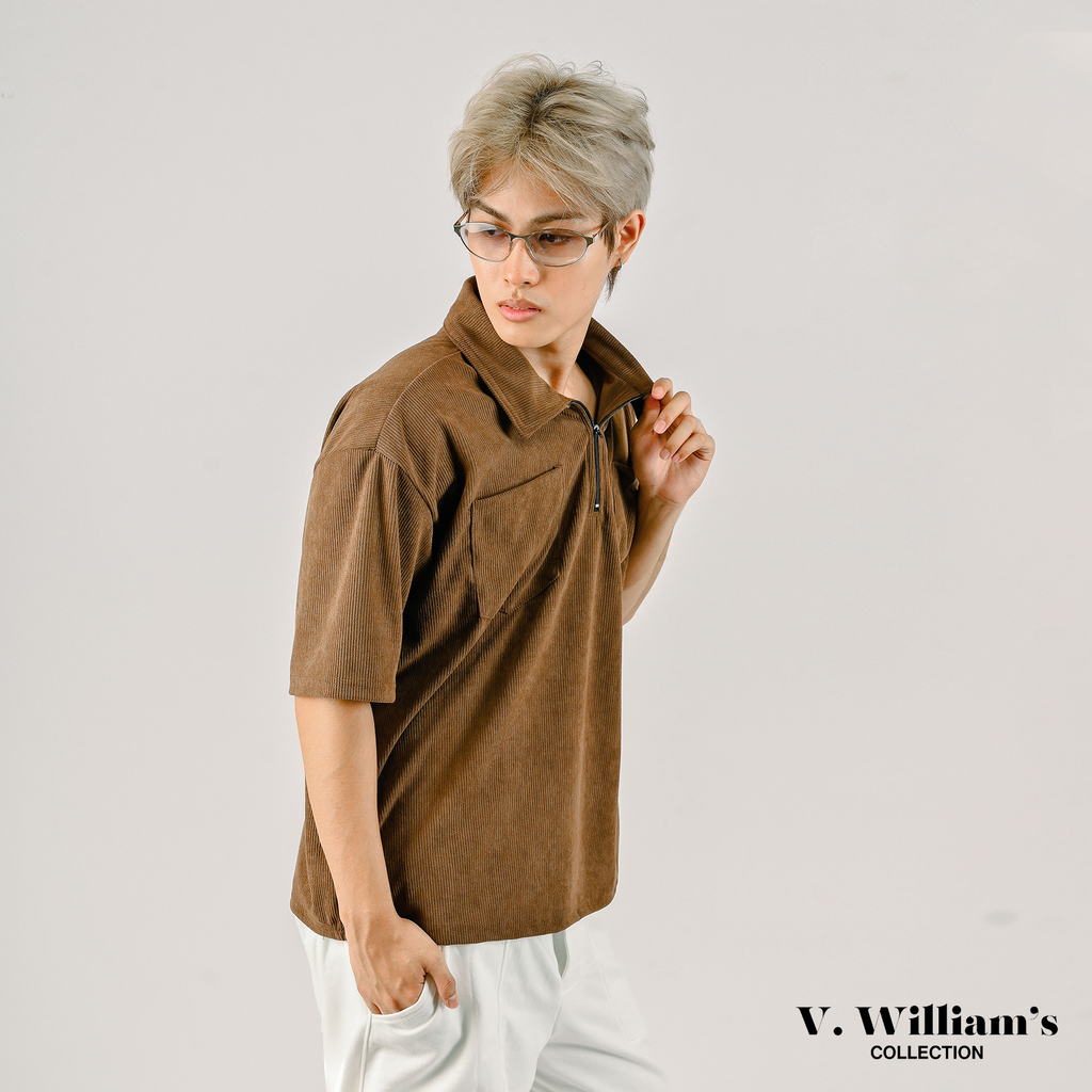 V. William's Curduroy Halfzip Polo-Shirt With 2 Pocket