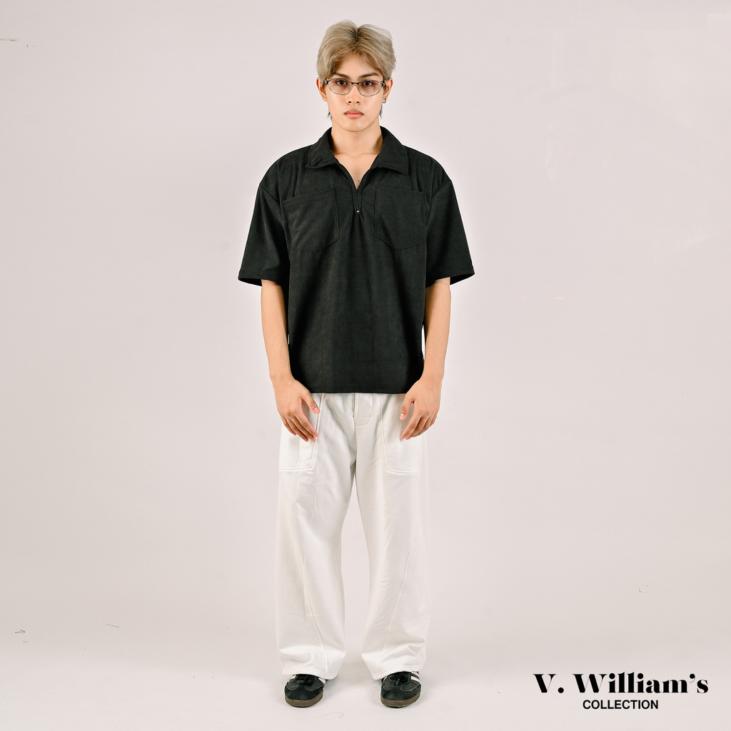 V. William's Curduroy Halfzip Polo-Shirt With 2 Pocket