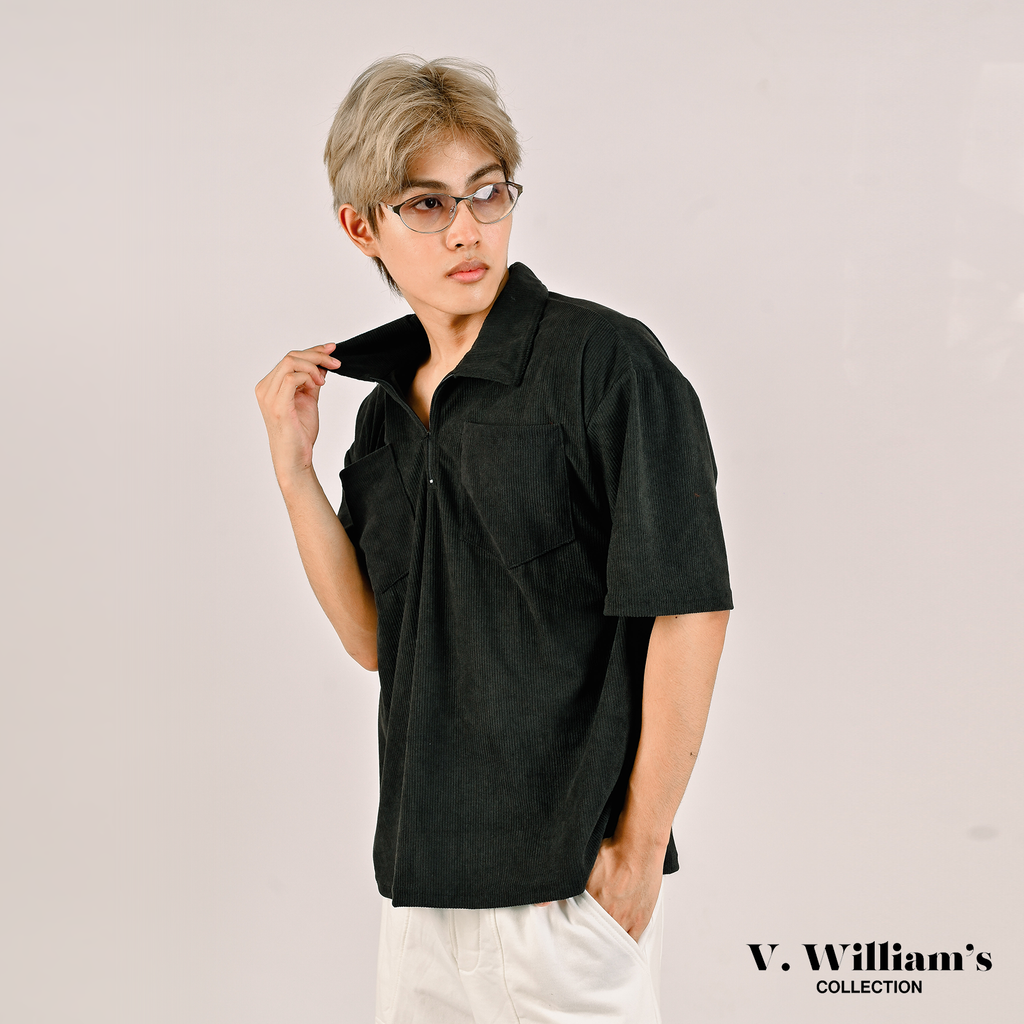 V. William's Curduroy Halfzip Polo-Shirt With 2 Pocket