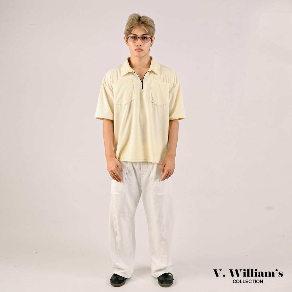 V. William's Curduroy Halfzip Polo-Shirt With 2 Pocket