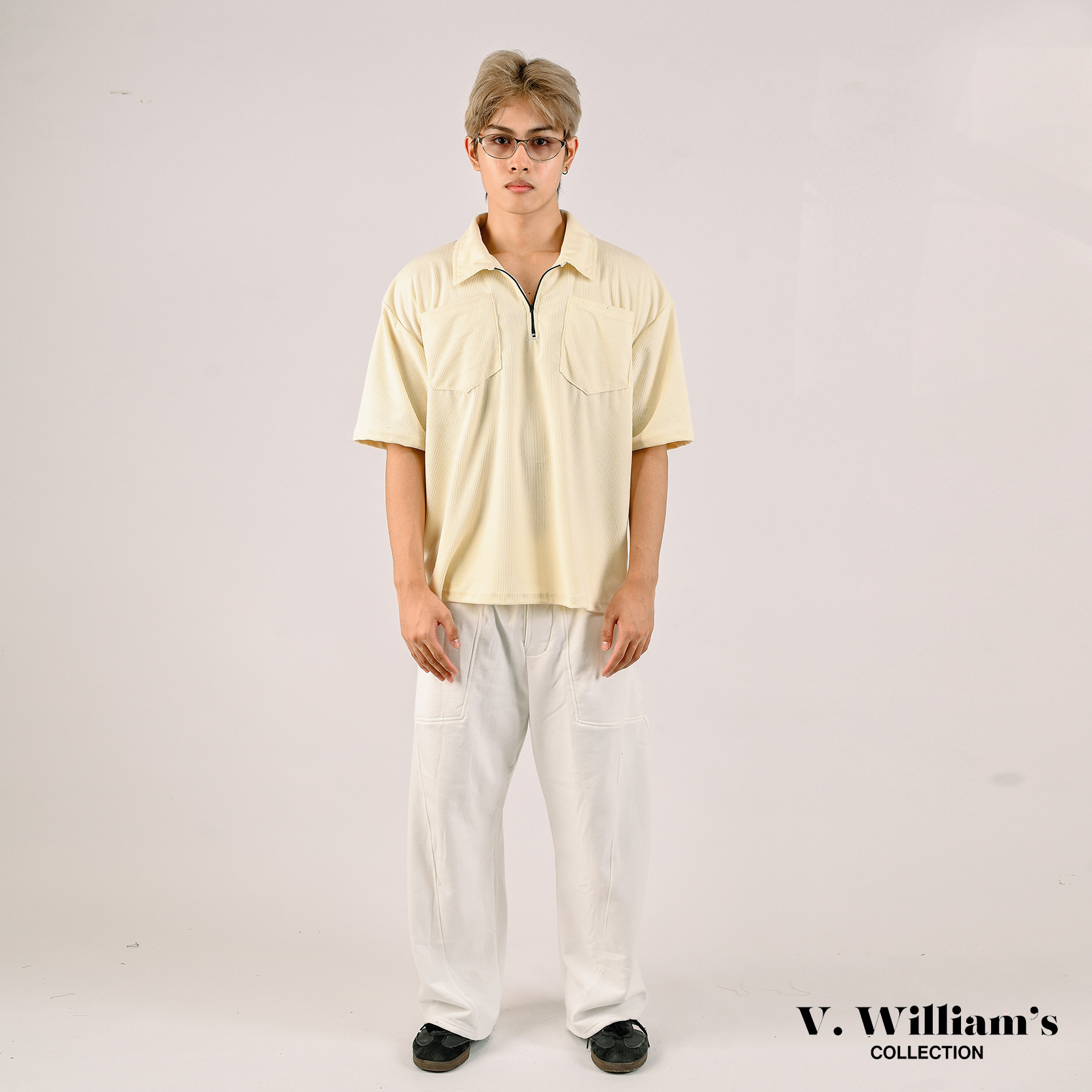 V. William's Curduroy Halfzip Polo-Shirt With 2 Pocket