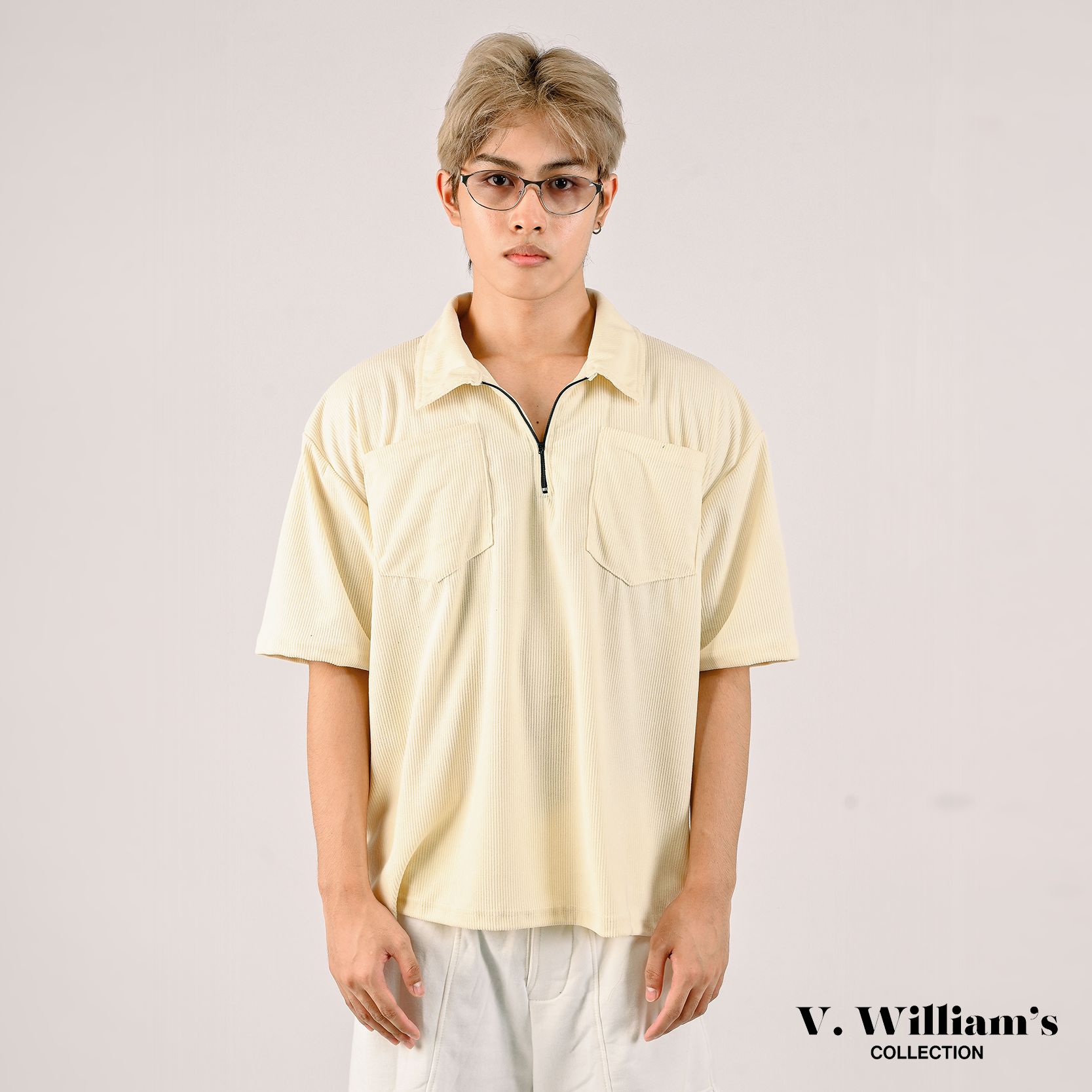 V. William's Curduroy Halfzip Polo-Shirt With 2 Pocket