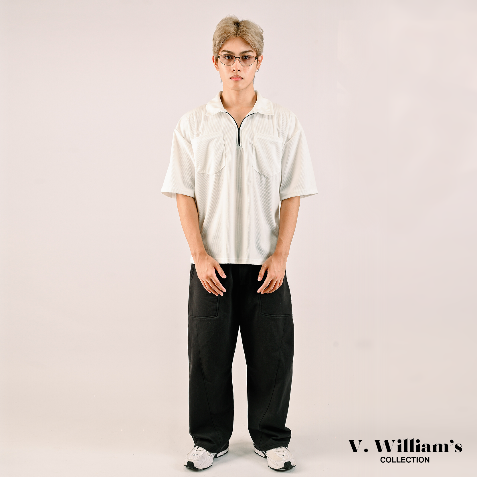 V. William's Curduroy Halfzip Polo-Shirt With 2 Pocket