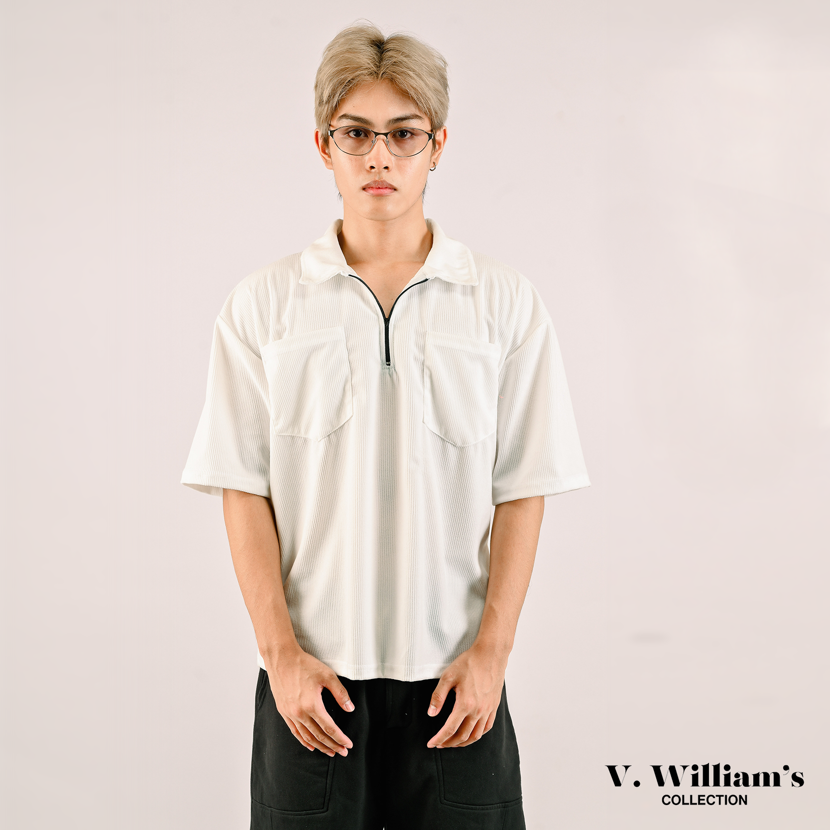 V. William's Curduroy Halfzip Polo-Shirt With 2 Pocket