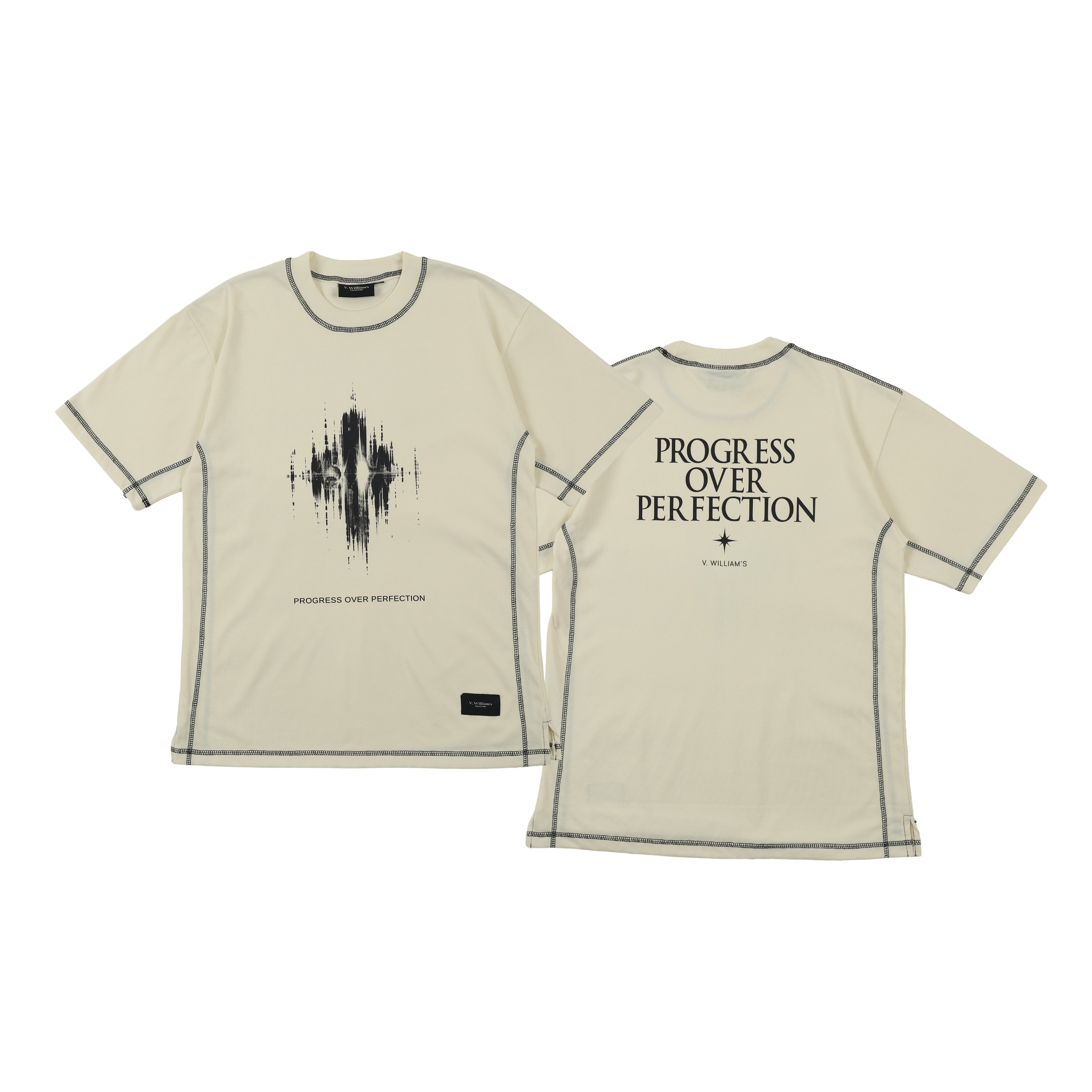 V. William's Heavy Cotton Oversized T-Shirt Reverse Stitch Graphic Front & Back Design