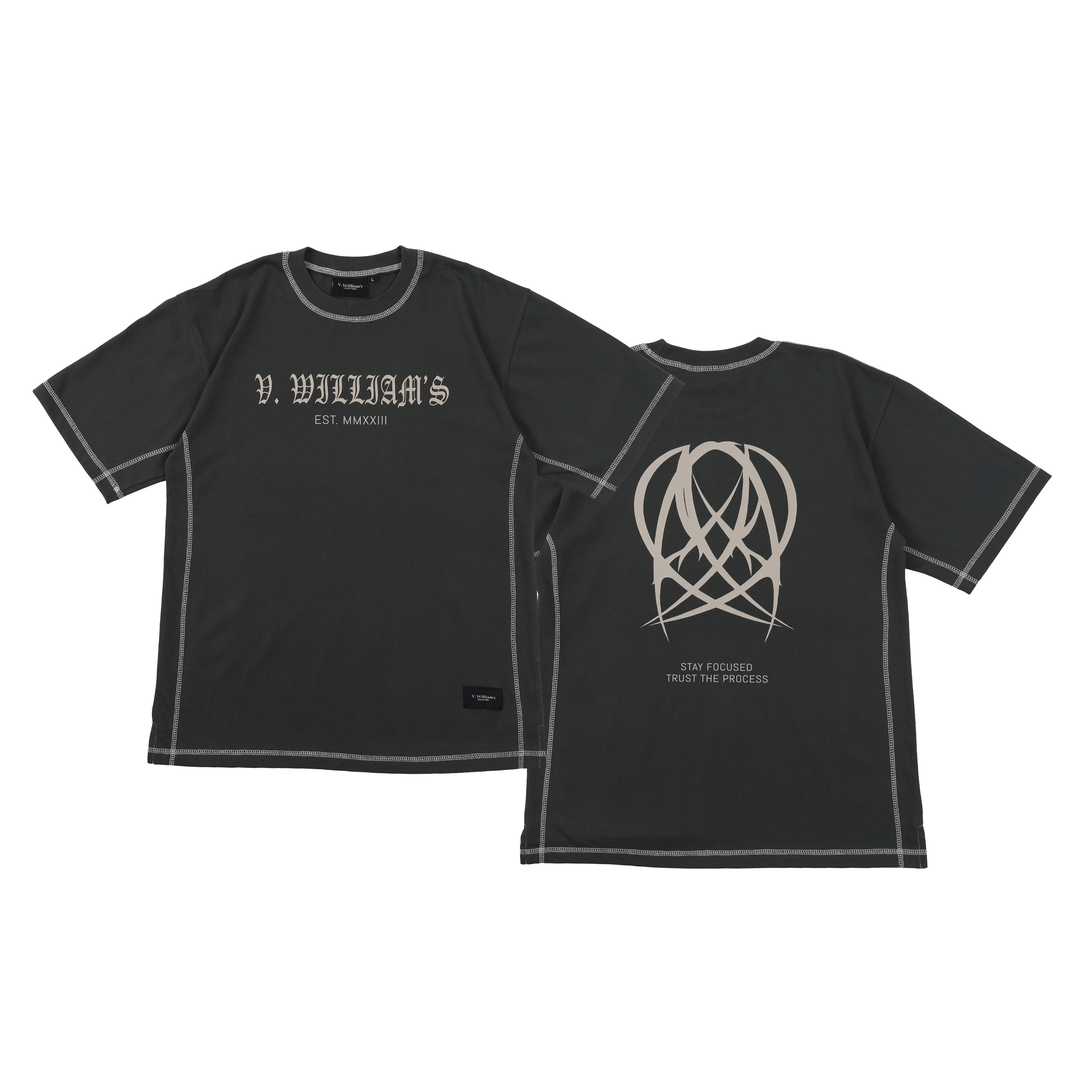 V. William's Heavy Cotton Oversized T-Shirt Reverse Stitch Graphic Front & Back Design