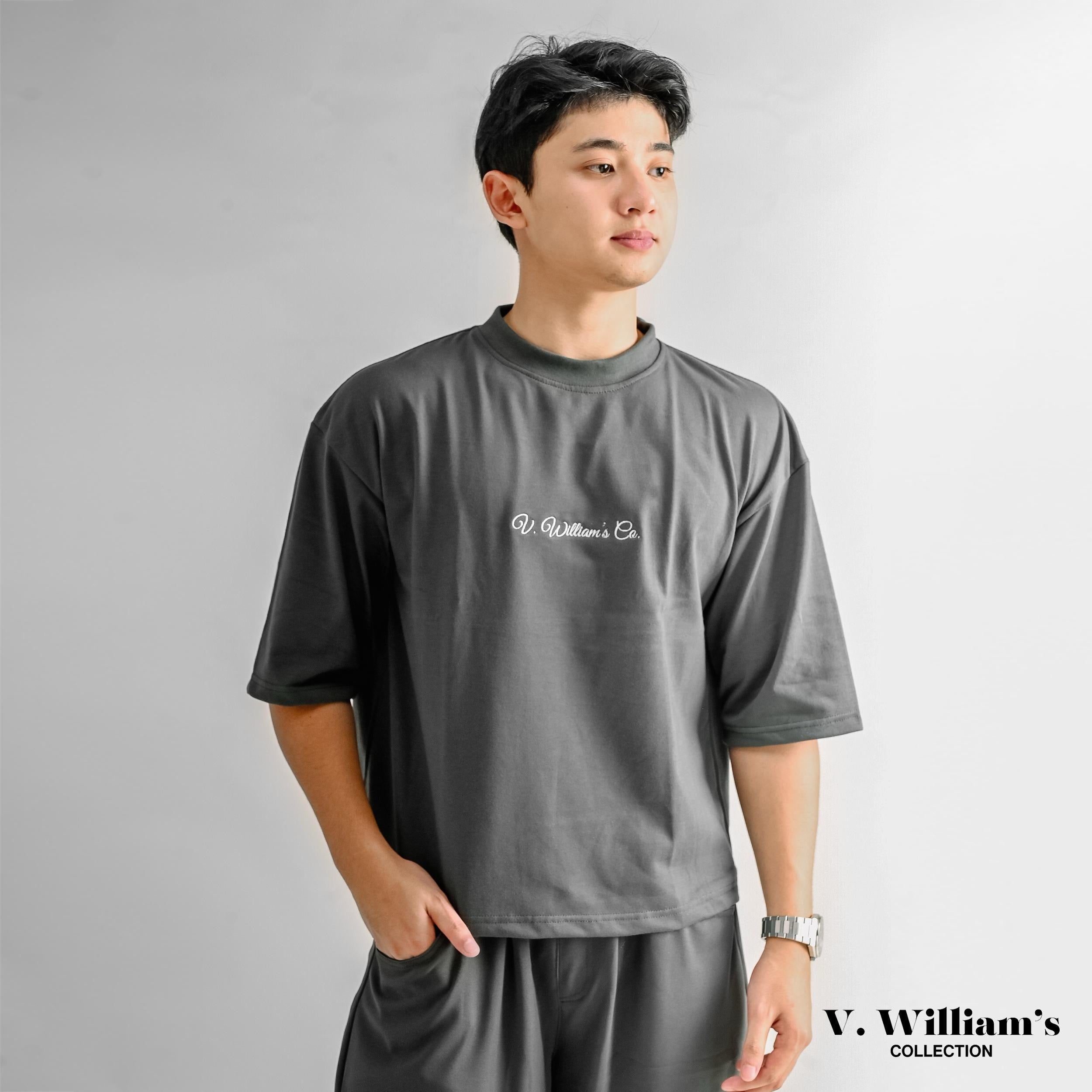 V. William's Premium Embroidered Boxy Cropped T-Shirt