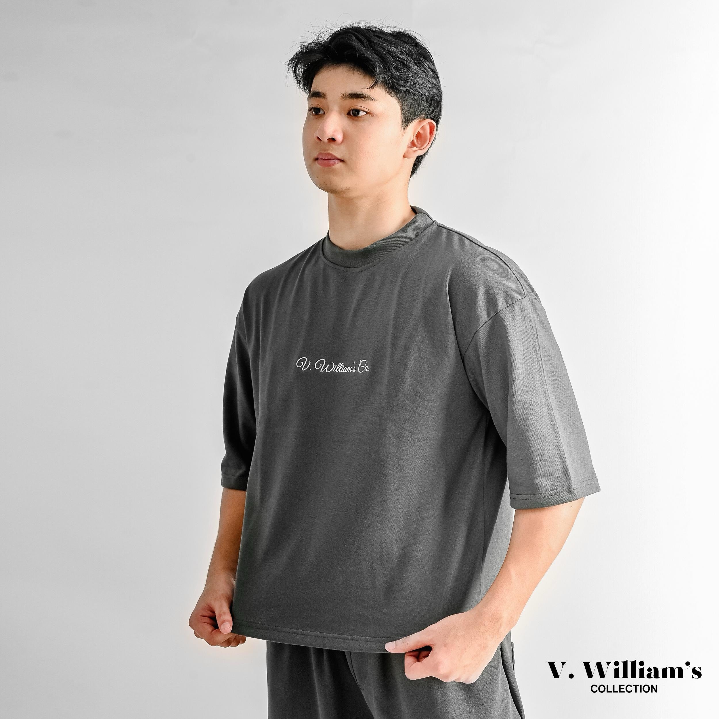 V. William's Premium Embroidered Boxy Cropped T-Shirt
