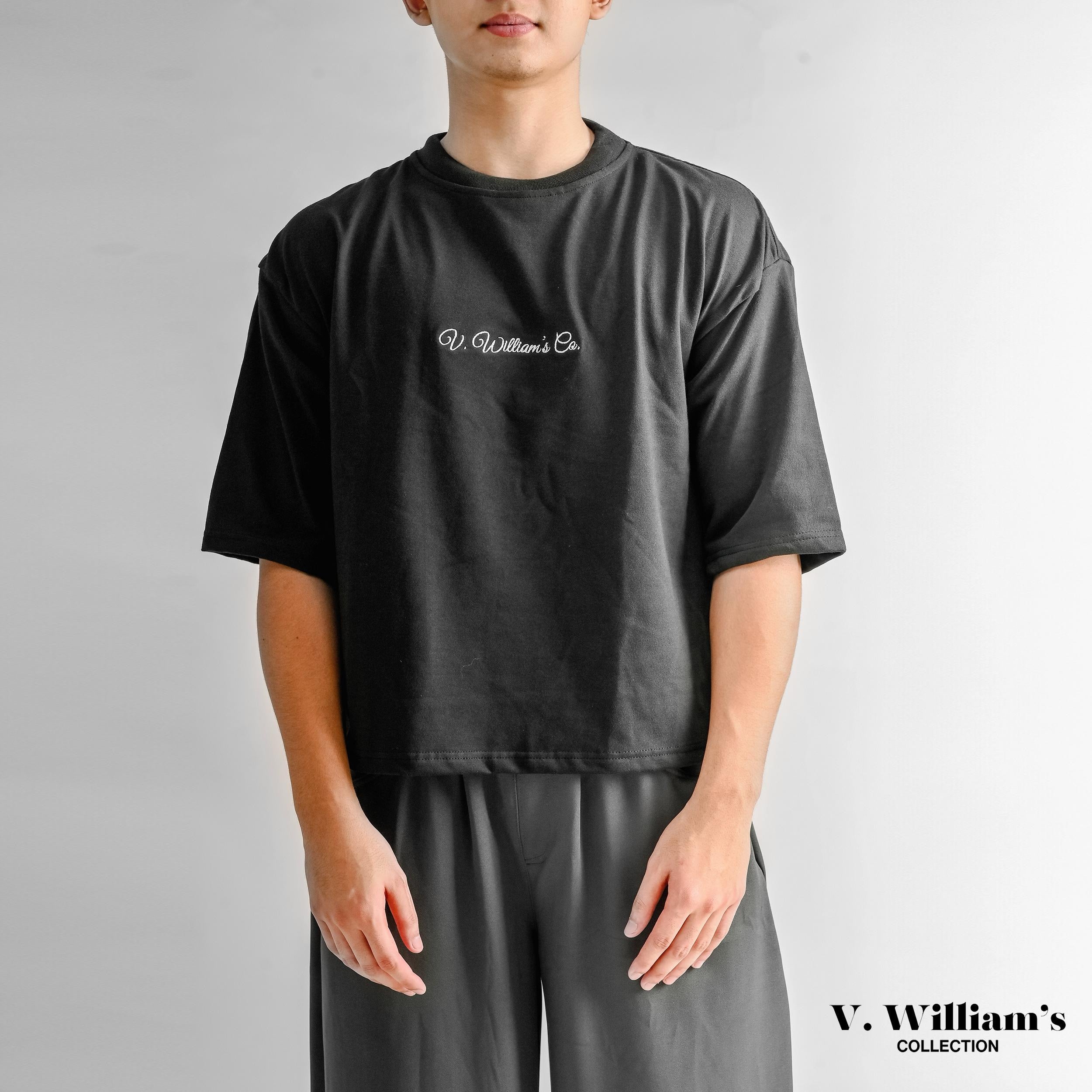 V. William's Premium Embroidered Boxy Cropped T-Shirt