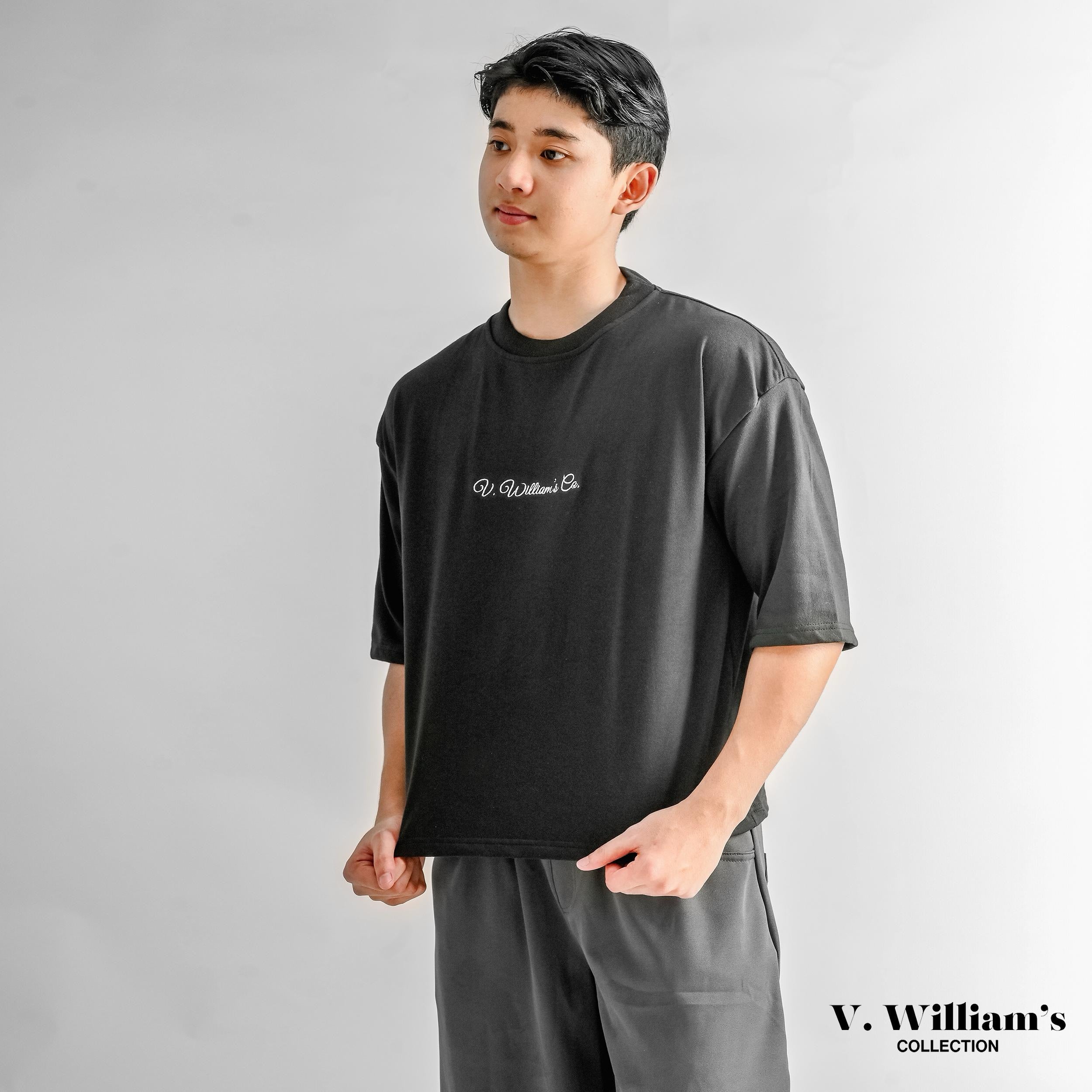 V. William's Premium Embroidered Boxy Cropped T-Shirt