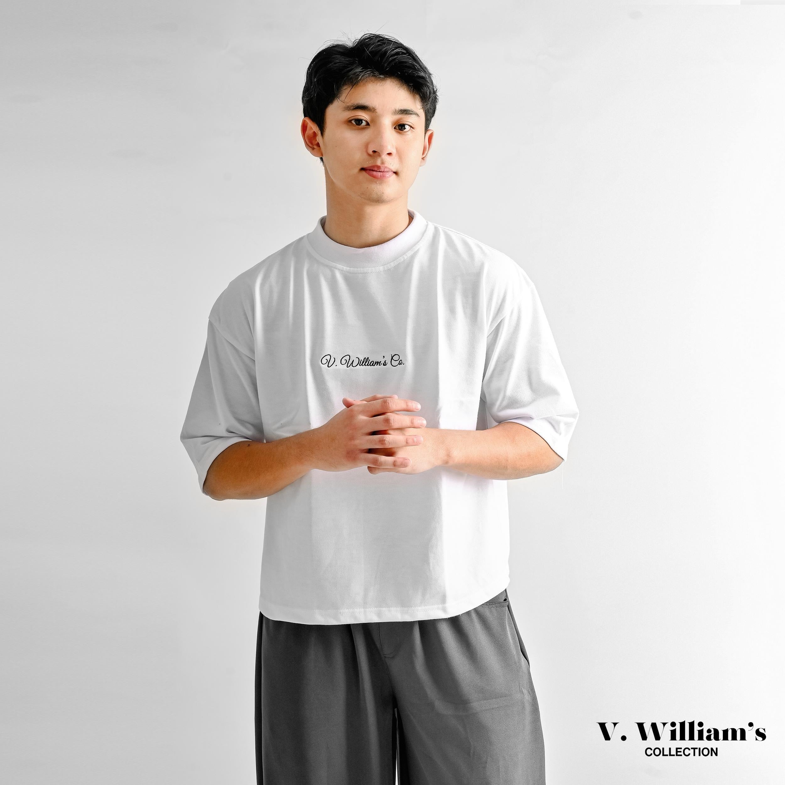V. William's Premium Embroidered Boxy Cropped T-Shirt